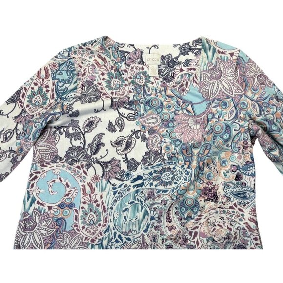 Chicos Women's Paisley Print 3/4 Sleeve Top Size L Multicolor - Picture 2 of 5